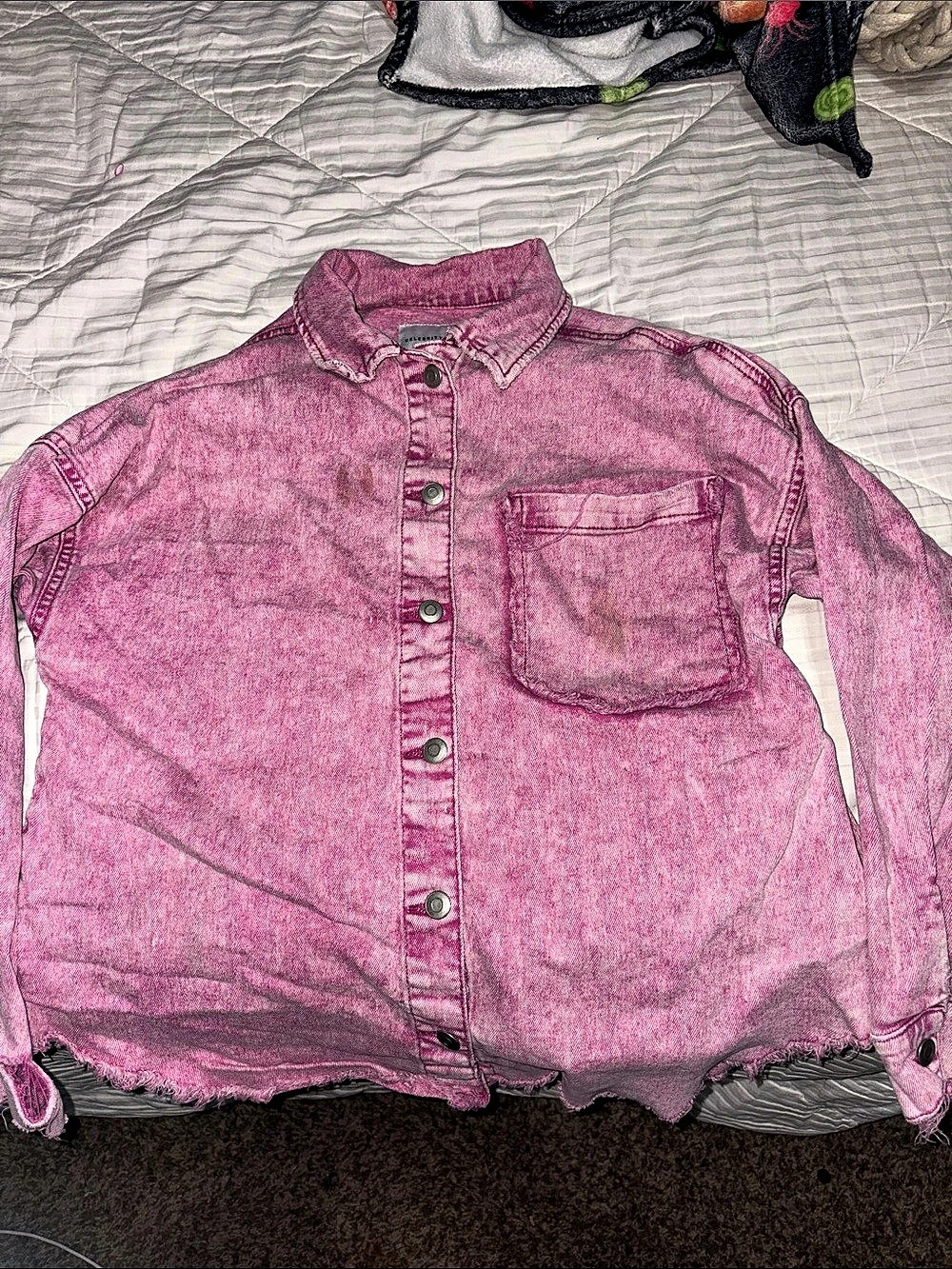 Celebrity Pink Acid Wash Denim Shacket Pink